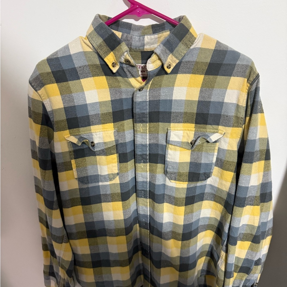 Merona Men's Casual Plaid Shirt - Yellow and Gray